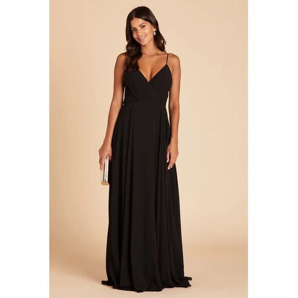 Birdy Grey Sweetheart V-Neckline Floor Length‎ Chiffon Dress Black  (Kaia) M NWT - Picture 1 of 11